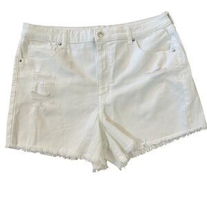 American Eagle Off White Super Stretch Distressed Fringe Hem Shorts Sz 18 GUC